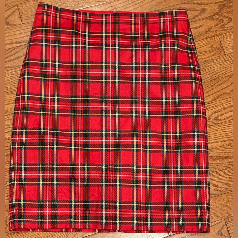J. Crew Red Plaid Pencil Skirt
